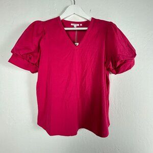 Chico's Womens Draped Sleeve V-Neck Knit Top Size 2 Large Pink Stretch New $59